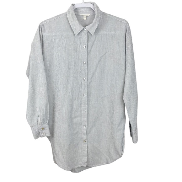 Eileen Fisher Tops - Eileen Fisher Stripes Organic Cotton Button Down Hi Lo Shirt